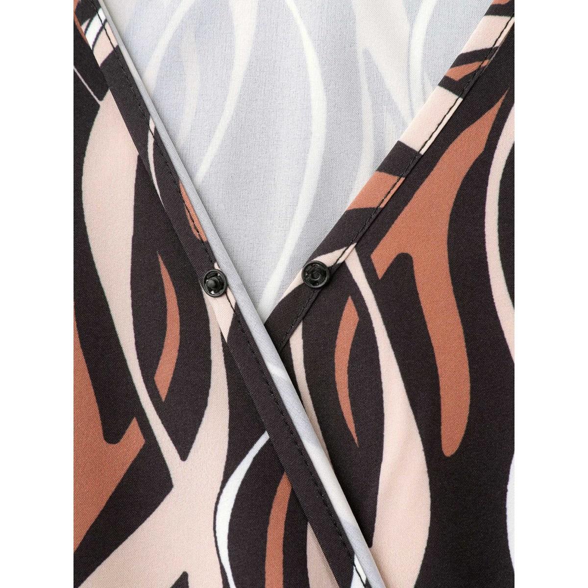 Plus Size Abstract Print Surplice Neck Pockets Midi Dress BlackFlower Women Elegant Non Overlap Collar Short sleeve Curvy BloomChic 14-16/1X Product Image