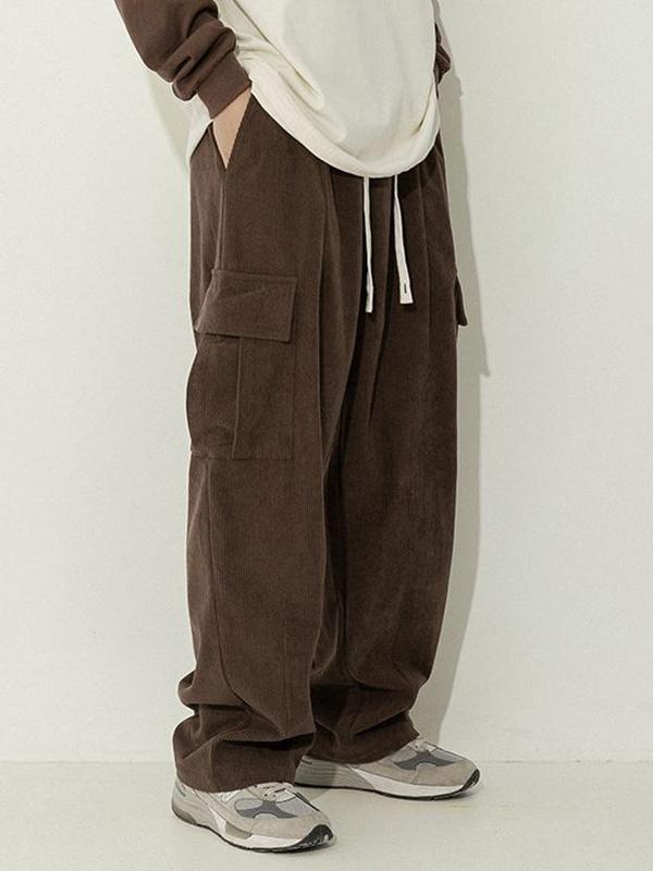 Men's Corduroy Flap Pocket Lace Up Cargo Pants Product Image