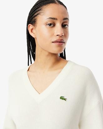 V Neck Cotton Moss Stitch Sweater Product Image