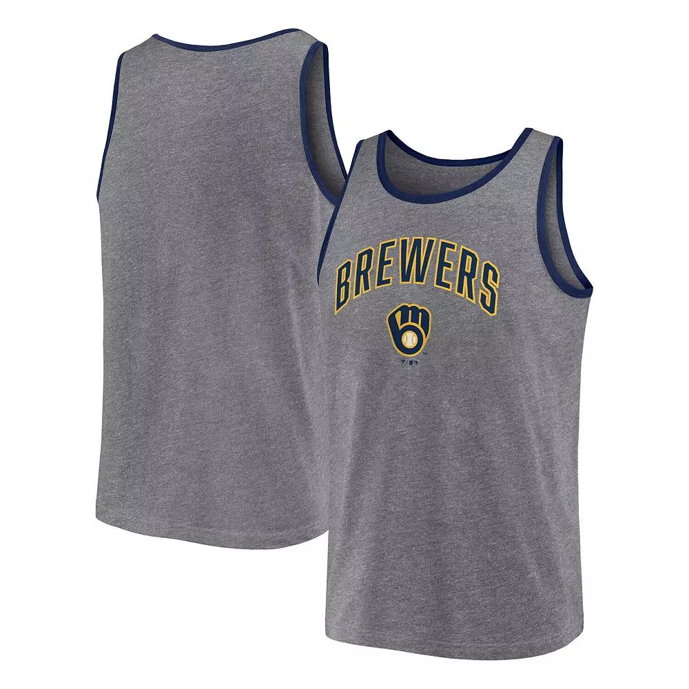 Men's Fanatics Branded Heather Gray Milwaukee Brewers Primary Tank Top,  Product Image