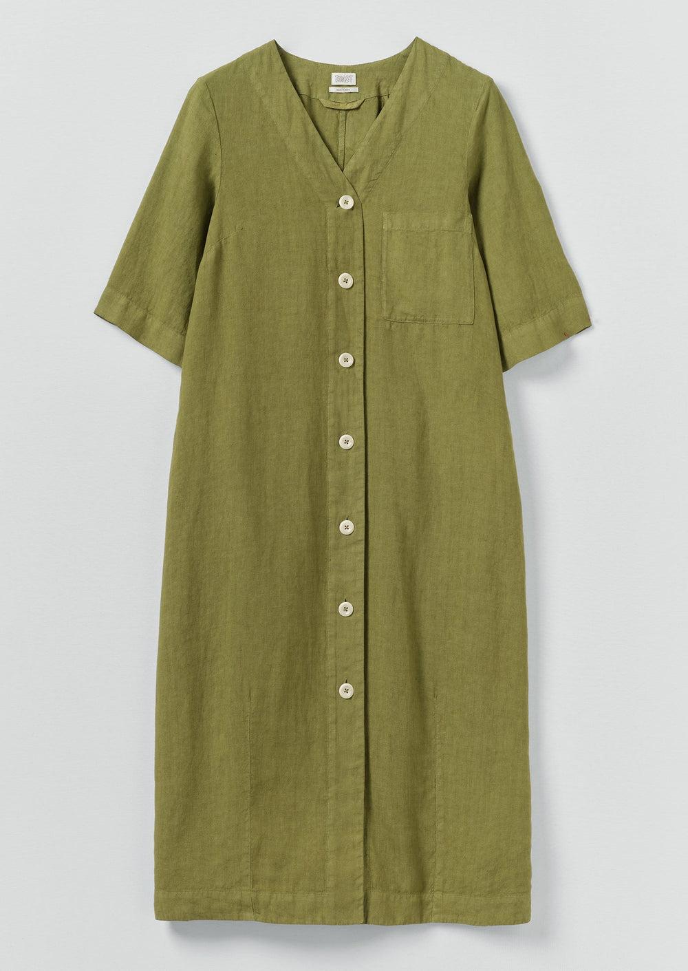 Garment Dyed Linen Button Front Dress | Pale Olive Product Image