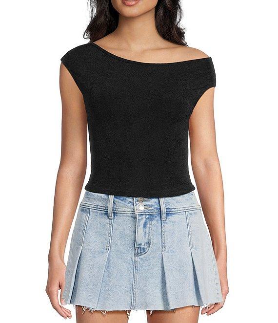 GB Knit Asymmetric Cap Sleeve Top Product Image