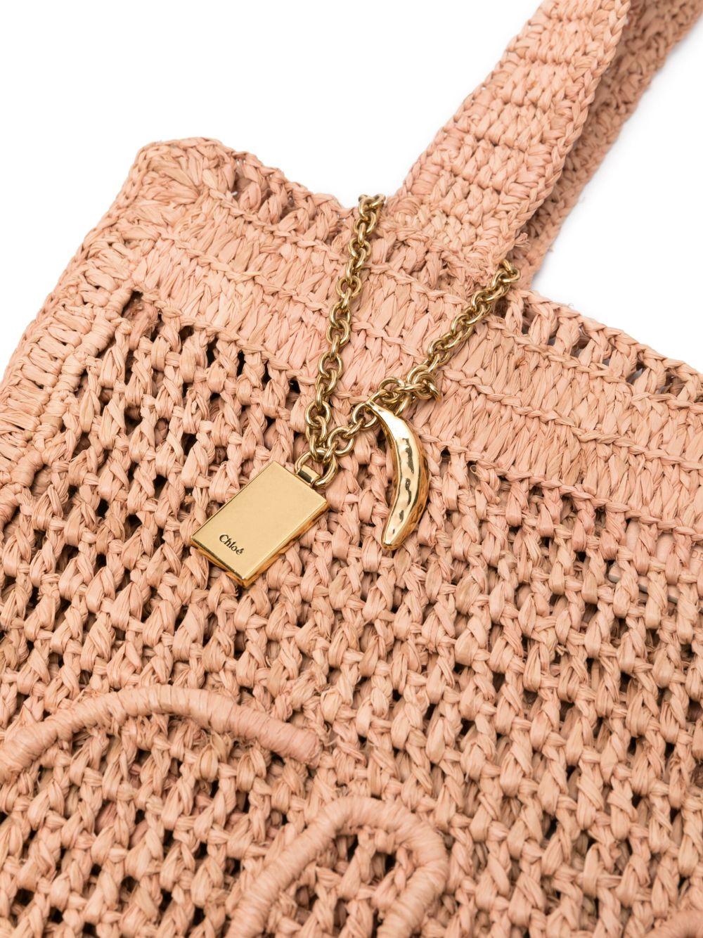 CHLOÉ Summer Banana Embellished Crocheted Embroidered Faux Raffia Tote In Beige Product Image