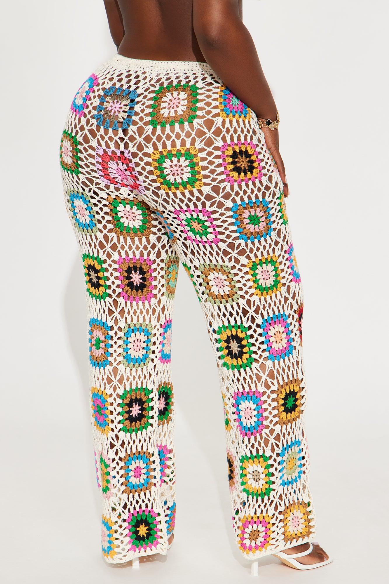 Thriving In The Sun Crochet Wide Leg Pant - Cream/combo Female Product Image