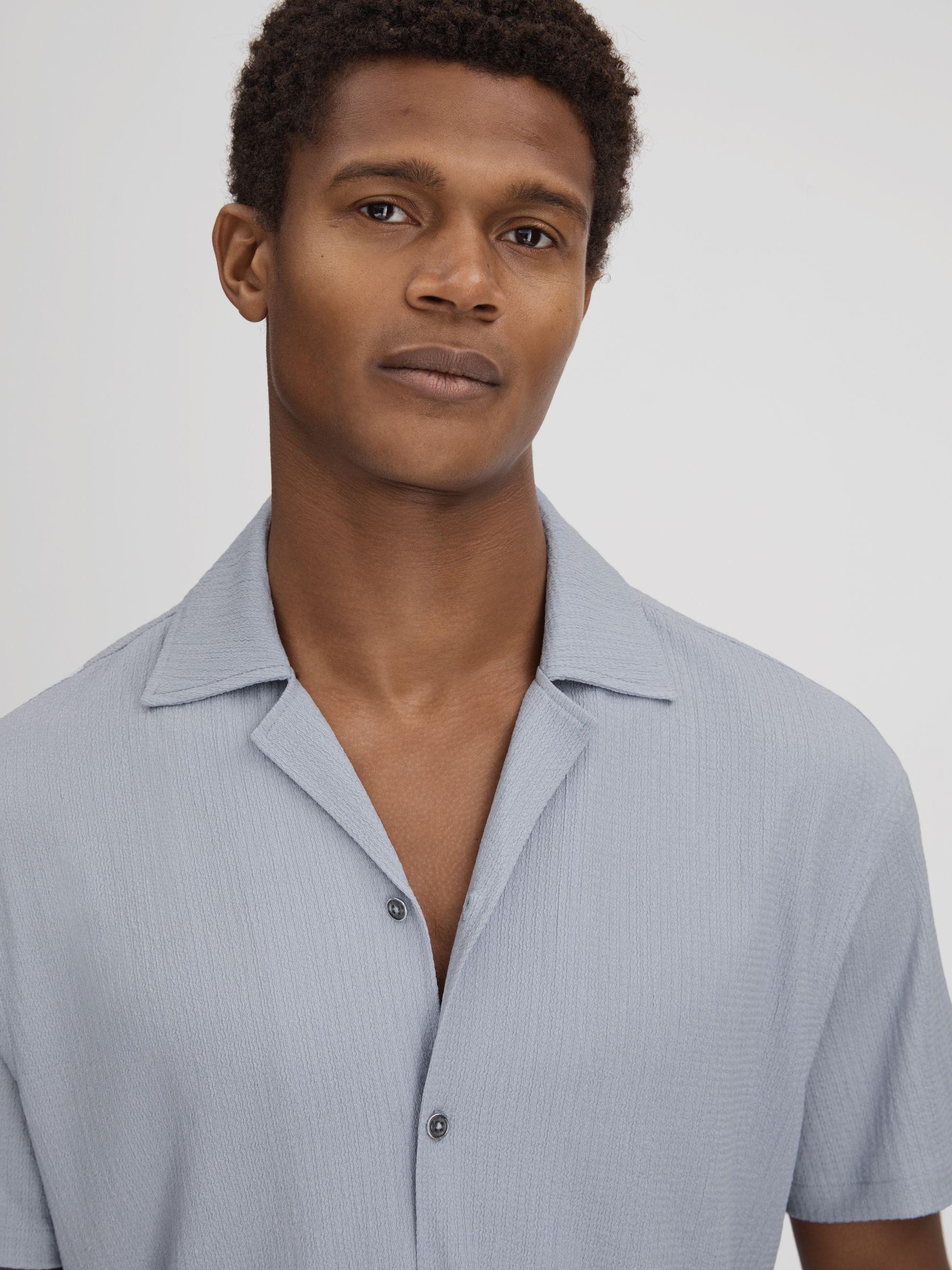 Textured Crepe Cuban Collar Shirt in Porcelain Blue Product Image