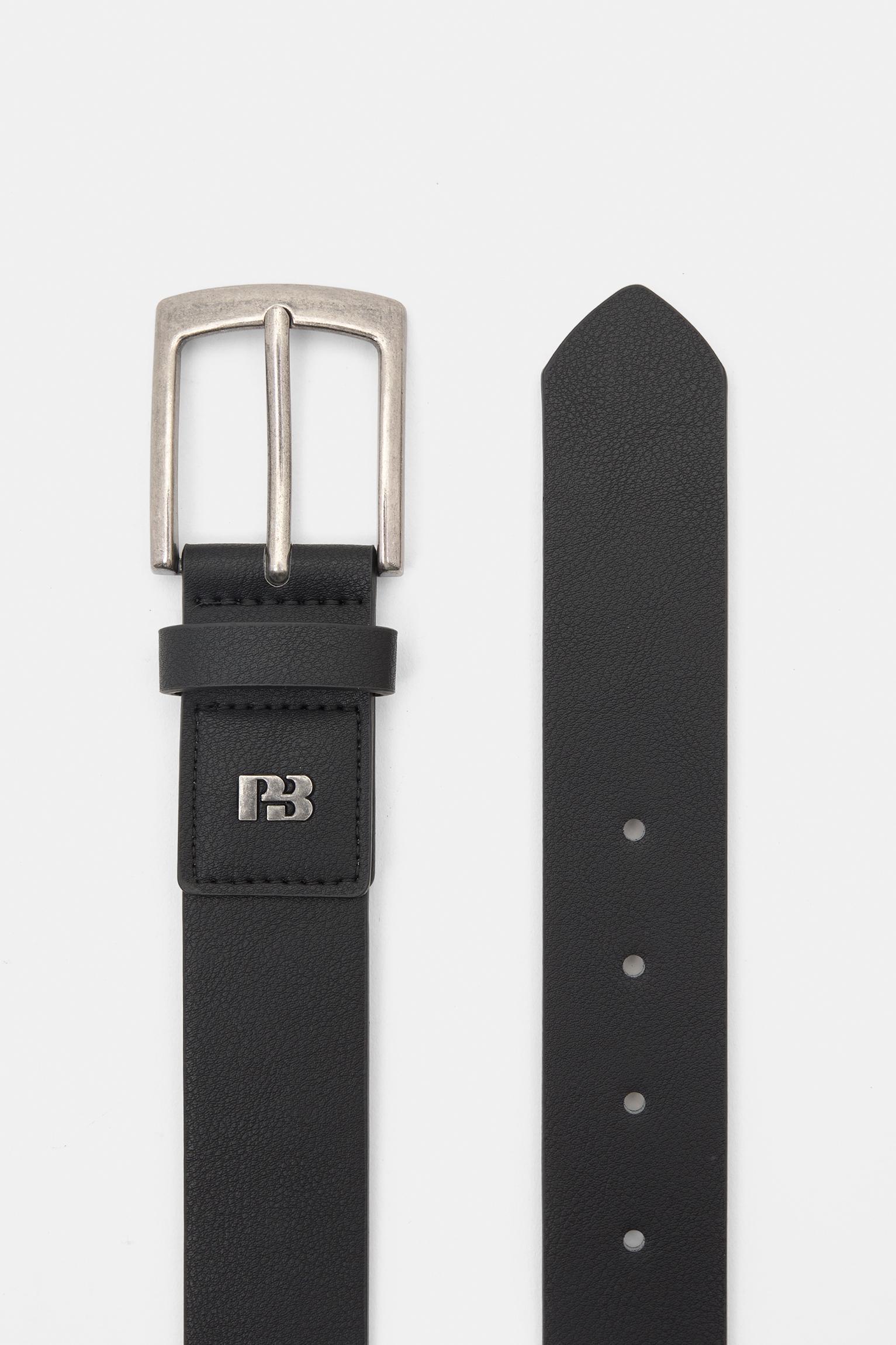 Black faux leather belt with logo Product Image