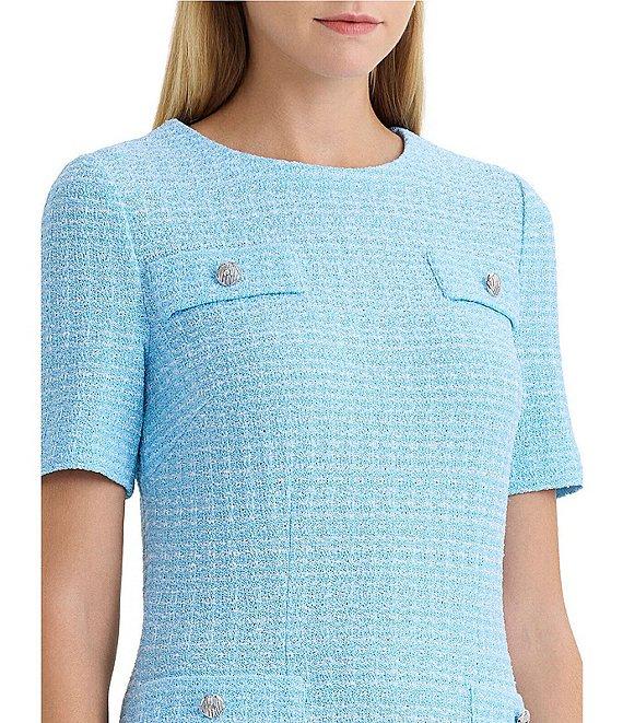 Ming Wang x Family Savvy Tweed Texture Round Neck Short Sleeve A-Line Dress Product Image