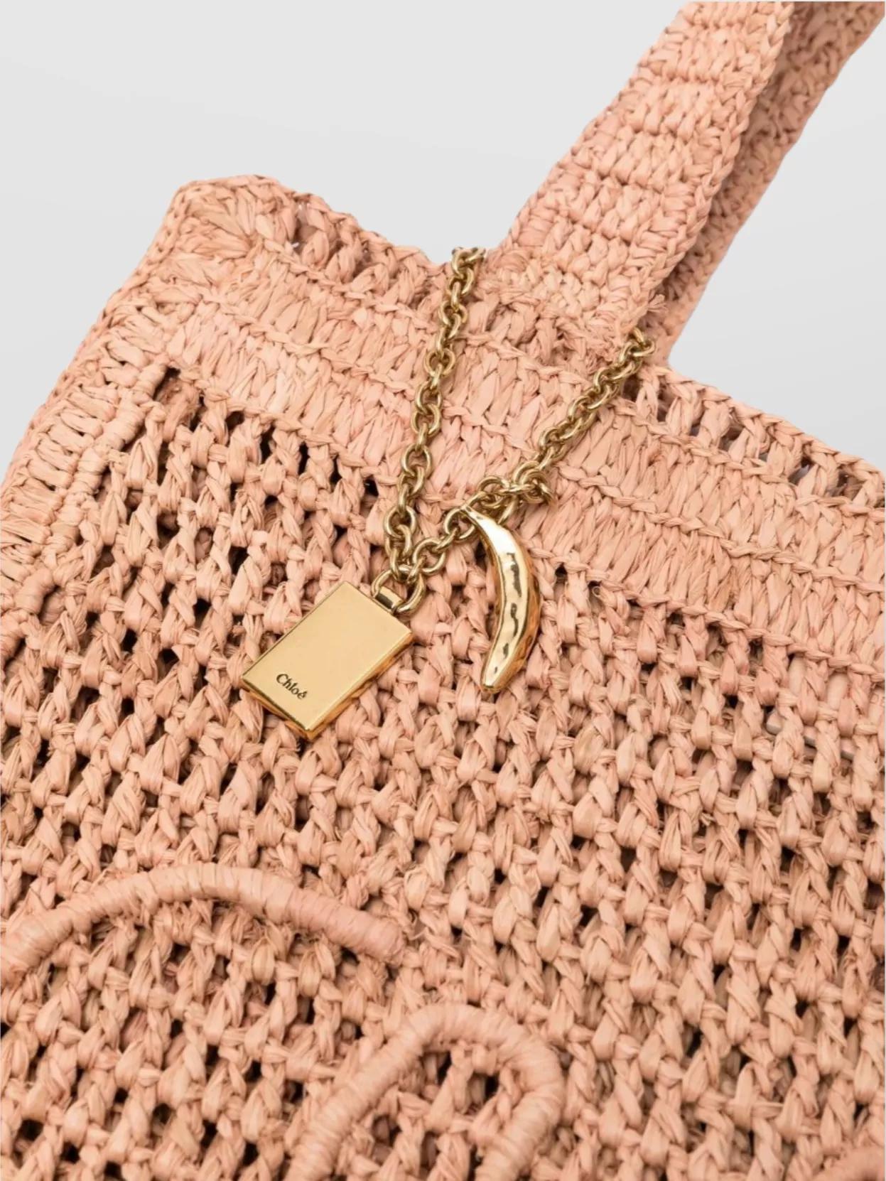 CHLOÉ Summer Banana Embellished Crocheted Embroidered Faux Raffia Tote In Beige Product Image