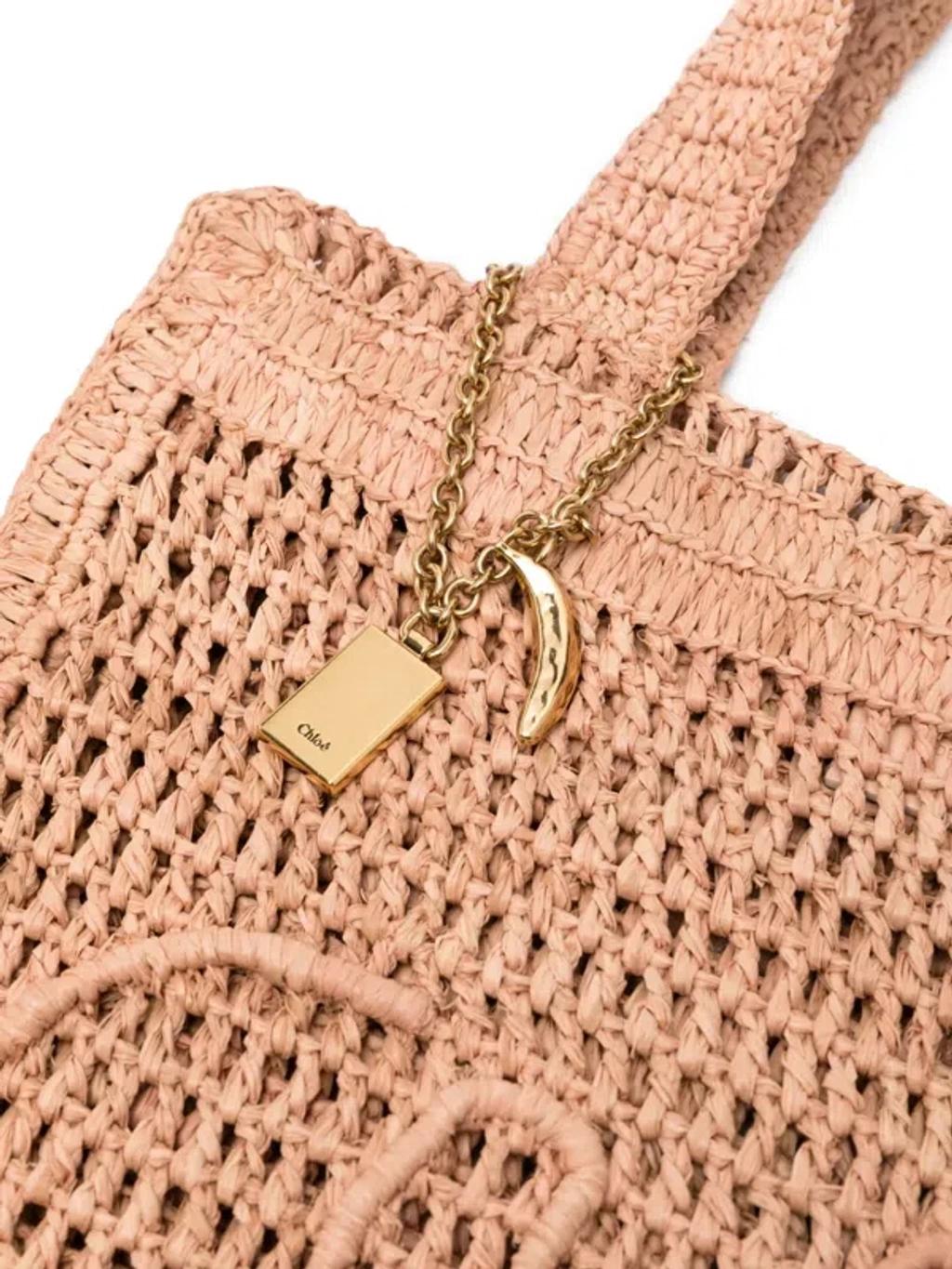 CHLOÉ Chloe Women Antiqued Pink Raffia Estate Banana Shopping Bag In Pattern Product Image