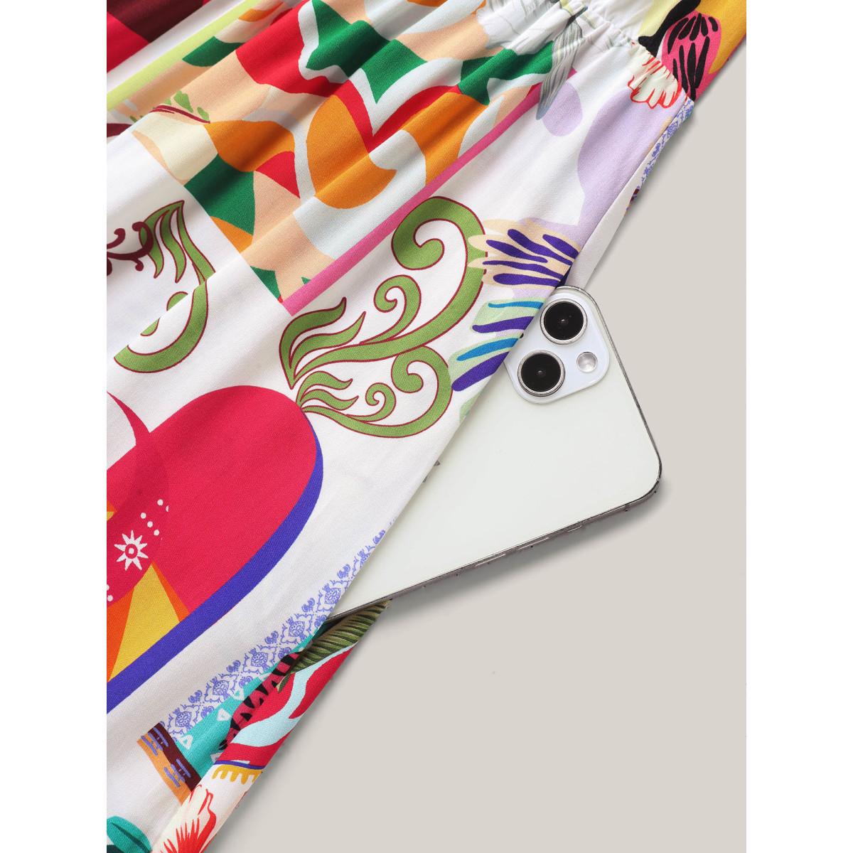 Plus Size Tropical Collage Print Pockets Midi Dress Multicolor Women V-neck Short sleeve Curvy BloomChic 12/L Product Image