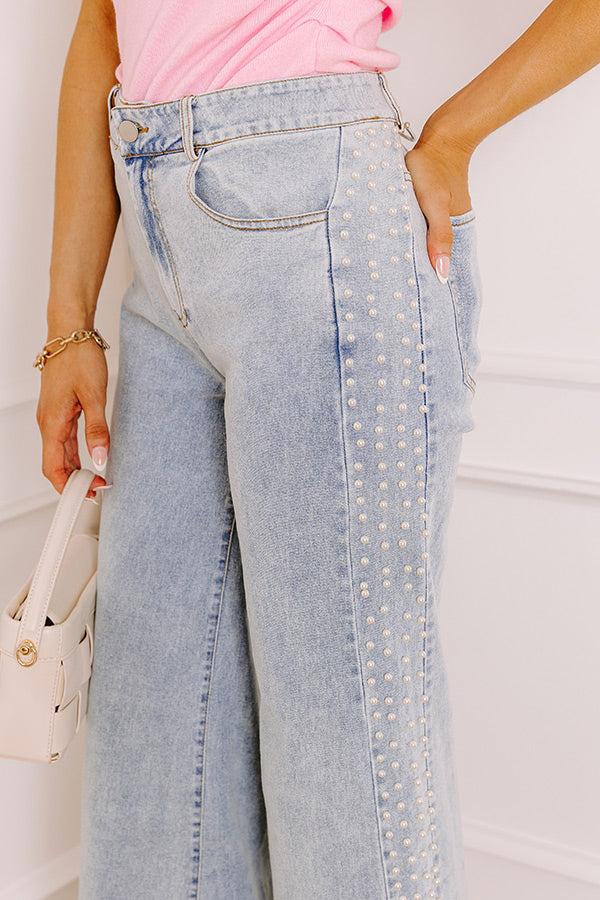 The Vicky Midrise Pearl Embellished Wide Leg Jean Product Image