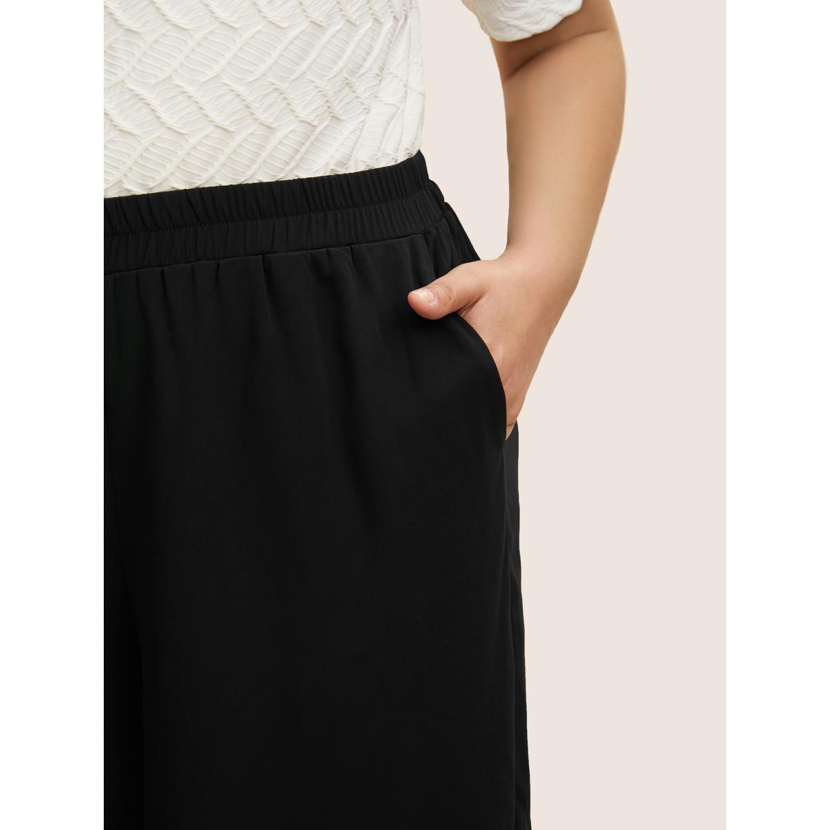 Plus Size Mid Rise Mesh Elastic Waist Wide Leg Pants Women Black Elegant Loose Mid Rise Everyday Pants BloomChic 22-24/3X Product Image