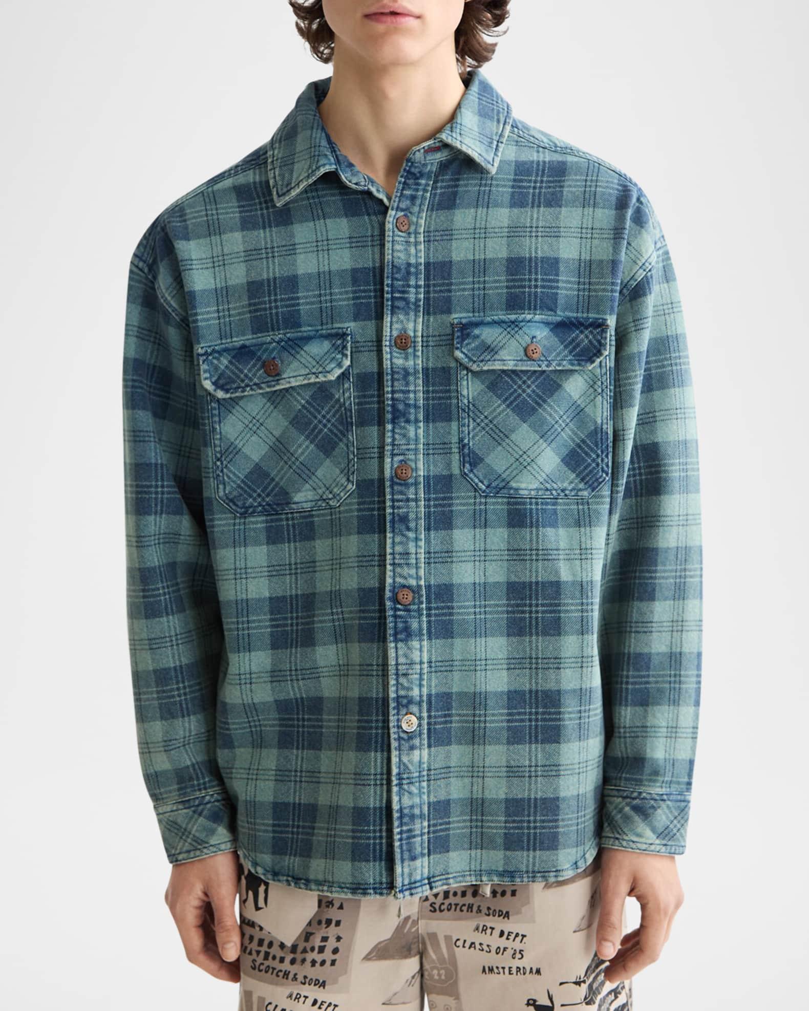 Men's Check Washed Denim Overshirt Product Image