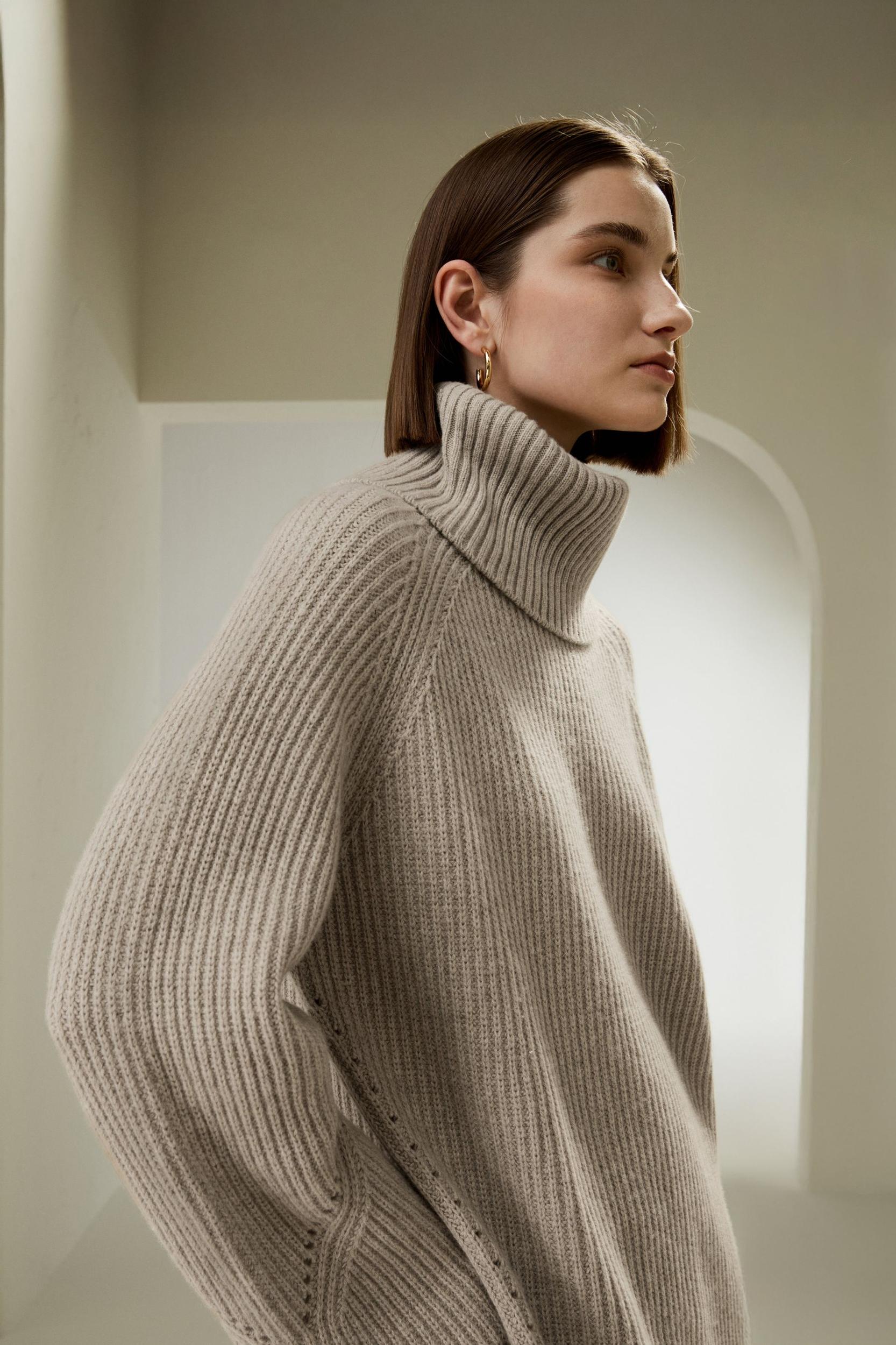 Oversized Merino Wool Sweater with Slit Sleeves Product Image