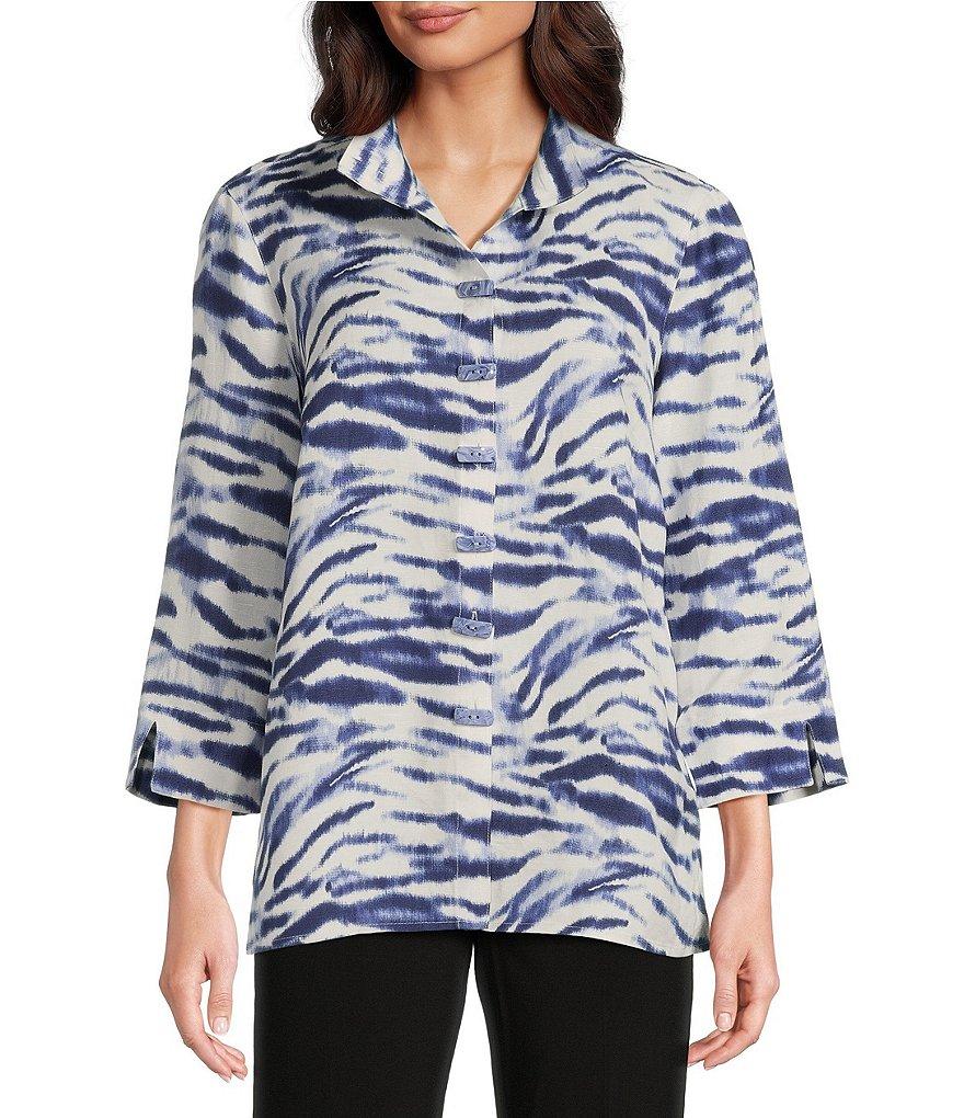 Ali Miles Zebra Print Wire Collar 3/4 Sleeve Button Front Tunic Product Image