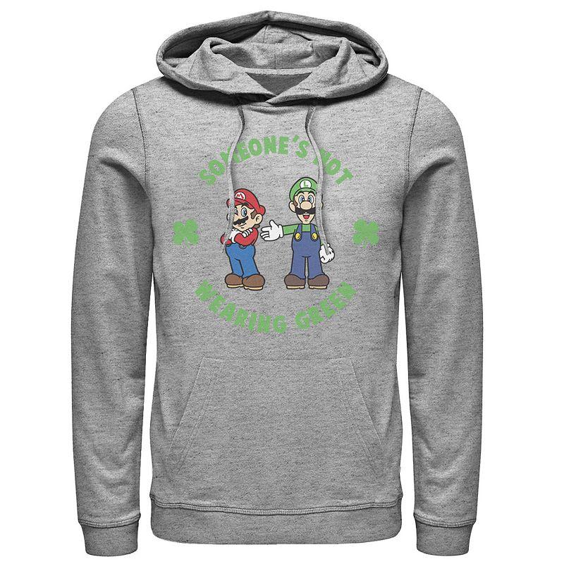 Men's Nintendo Super Mario St. Patty's Not Wearing Green Hoodie, Size: XXL, Athletic Grey Product Image