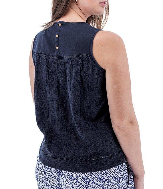 Aventura Shelle Schiffli Organic Cotton Embroidered Eyelet Scoop Neck Ladder Lace Trim Tank Top Product Image