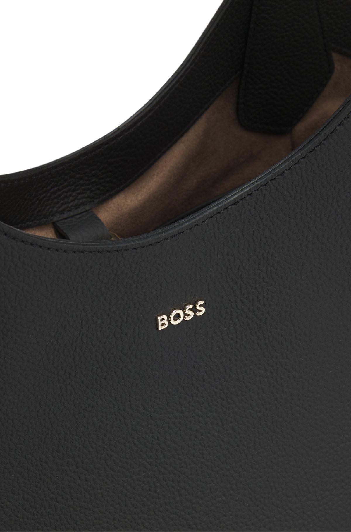 Leather tote bag with metallic logo lettering Product Image