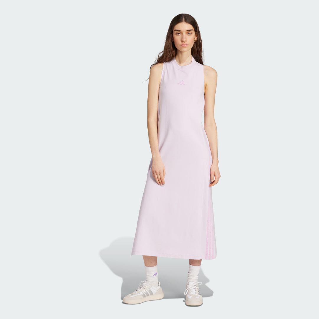 adidas Essentials 3-Stripes Long Racerback Dress Clear Pink XS Womens Product Image