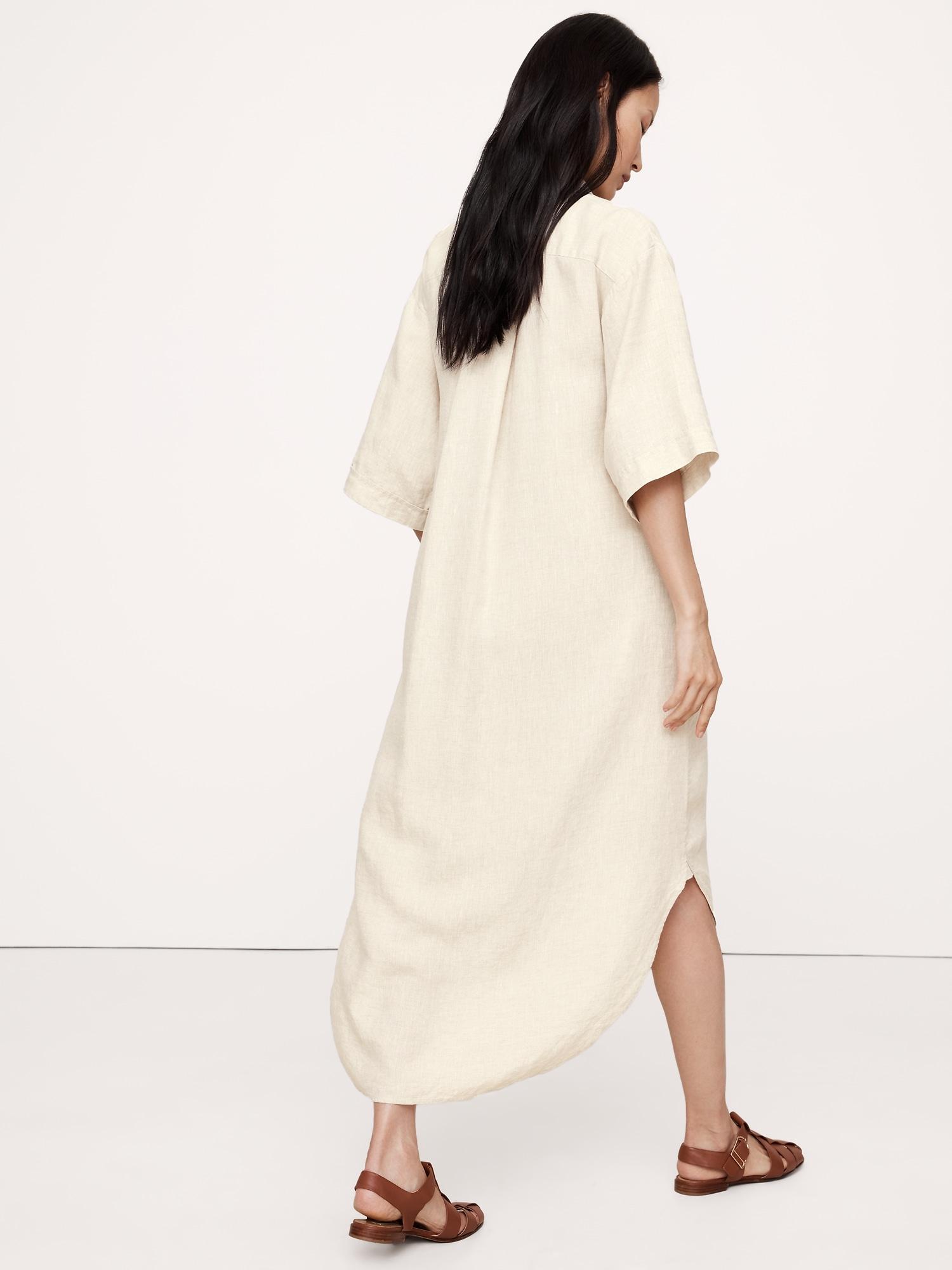 Linen Asymmetrical Shirt Dress Product Image