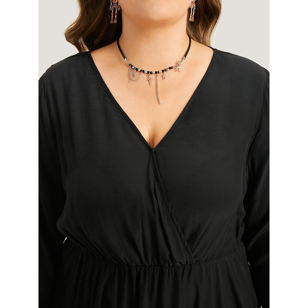 Plus Size Black Halloween Plain Lace Asymmetrical Hem Blouse Women Elegant Long Sleeve V-neck Dailywear Blouses BloomChic 14-16/1X Product Image