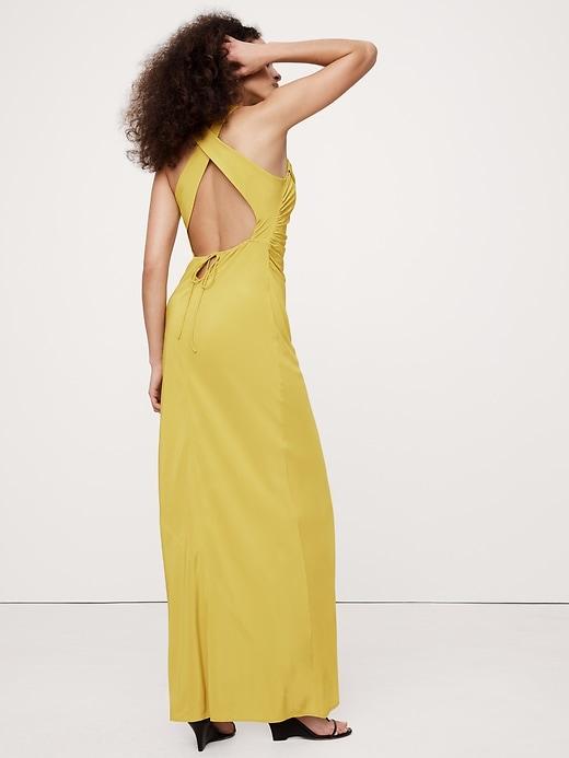 Matte Silk Cowl-Neck Backless Maxi Dress Product Image