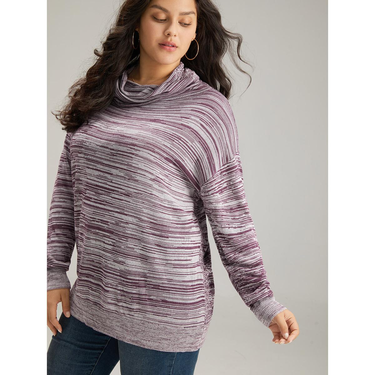 Plus Size Supersoft Essentials Heather Turtleneck Pullover Purple Women Casual Long Sleeve Turtleneck Dailywear Pullovers BloomChic 12/L Product Image