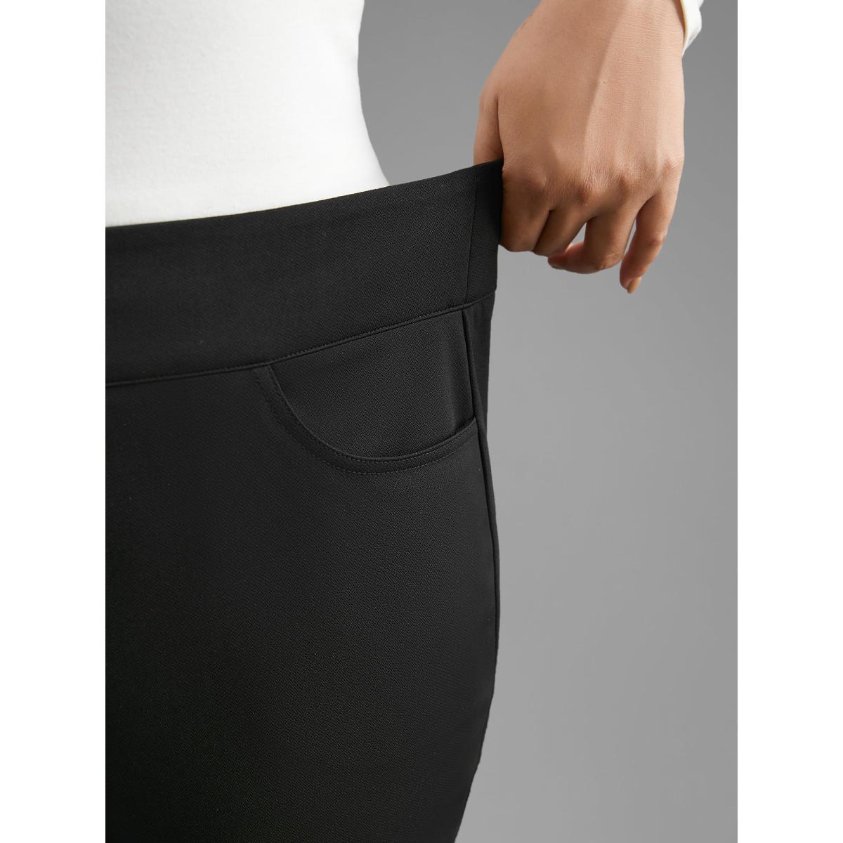 Plus Size Mid Rise Buckle Detail Skinny Pants Women Black Elegant Skinny Mid Rise Everyday Pants BloomChic 14-16/1X Product Image