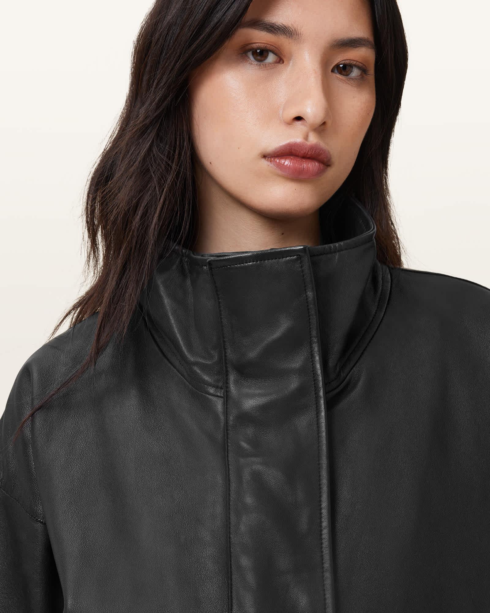 Ryder Funnel Neck Leather Jacket Black | ALLSAINTS US Product Image