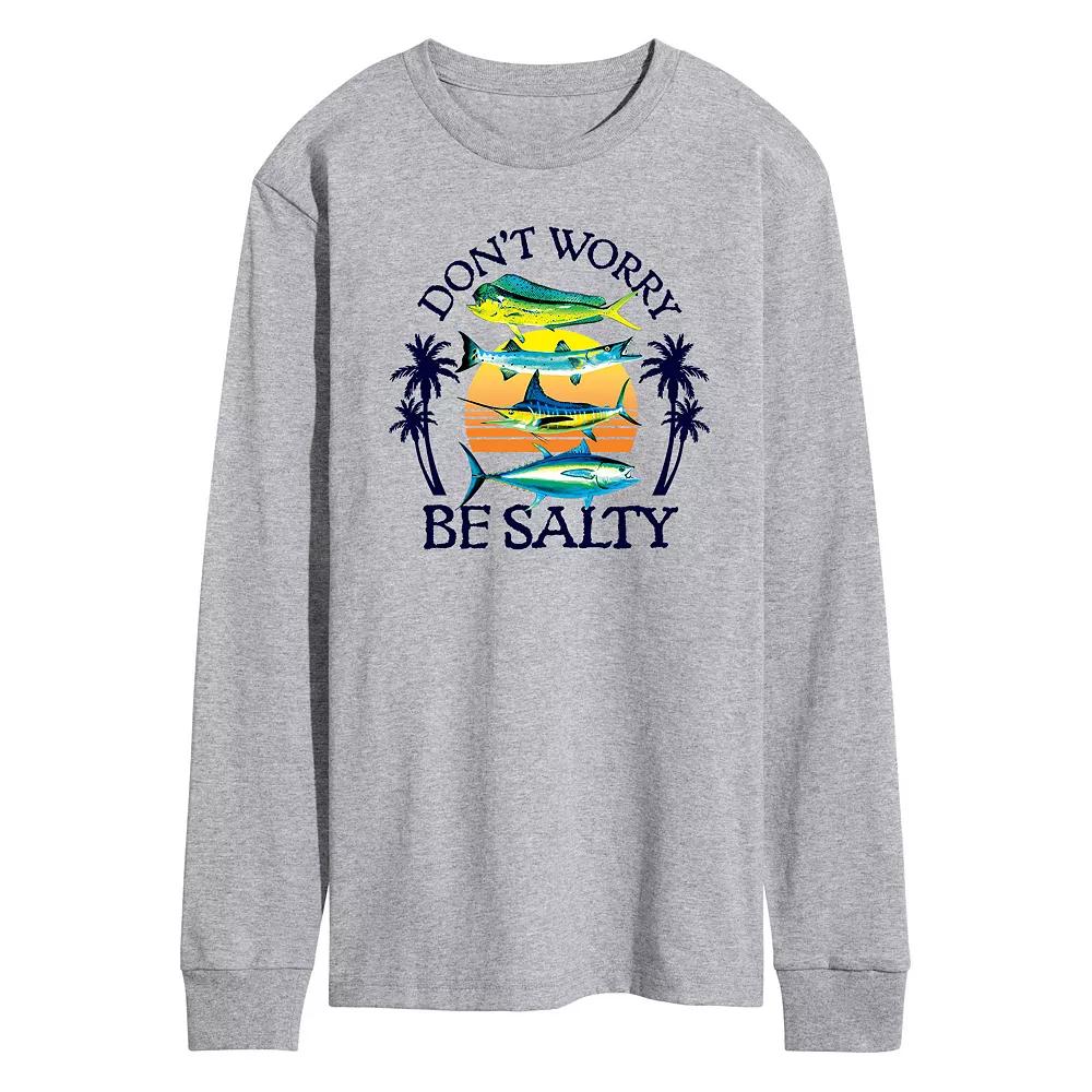 Men's Don't Worry Be Salty Fishing Long Sleeve Graphic Tee,  Product Image