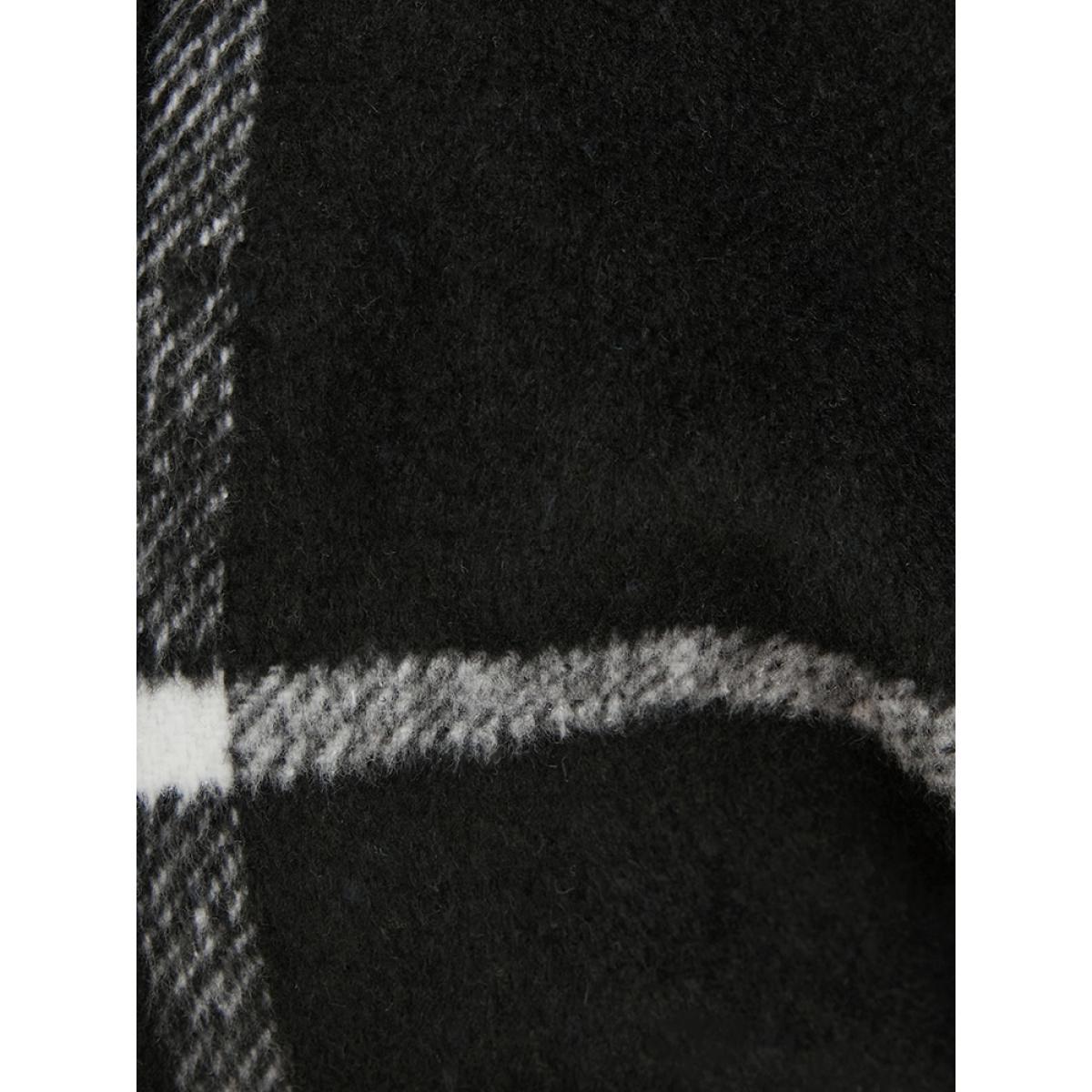 Plus Size Plaid Lapel Collar Pocket Belted Open Front Coat Women Black Elegant Ladies Dailywear Winter Coats BloomChic 30/6X Product Image