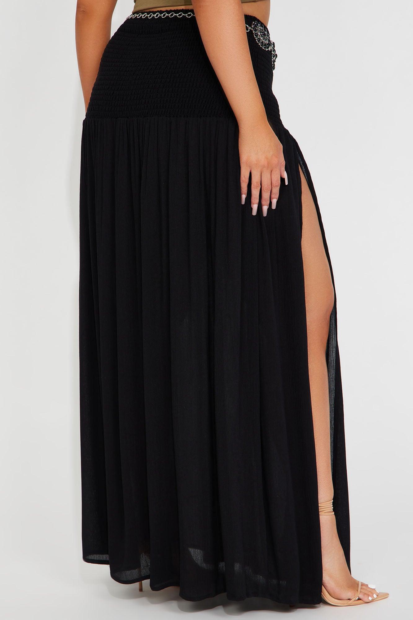 Breezy Paradise Linen Smocked Cover Up Skirt - Black Product Image