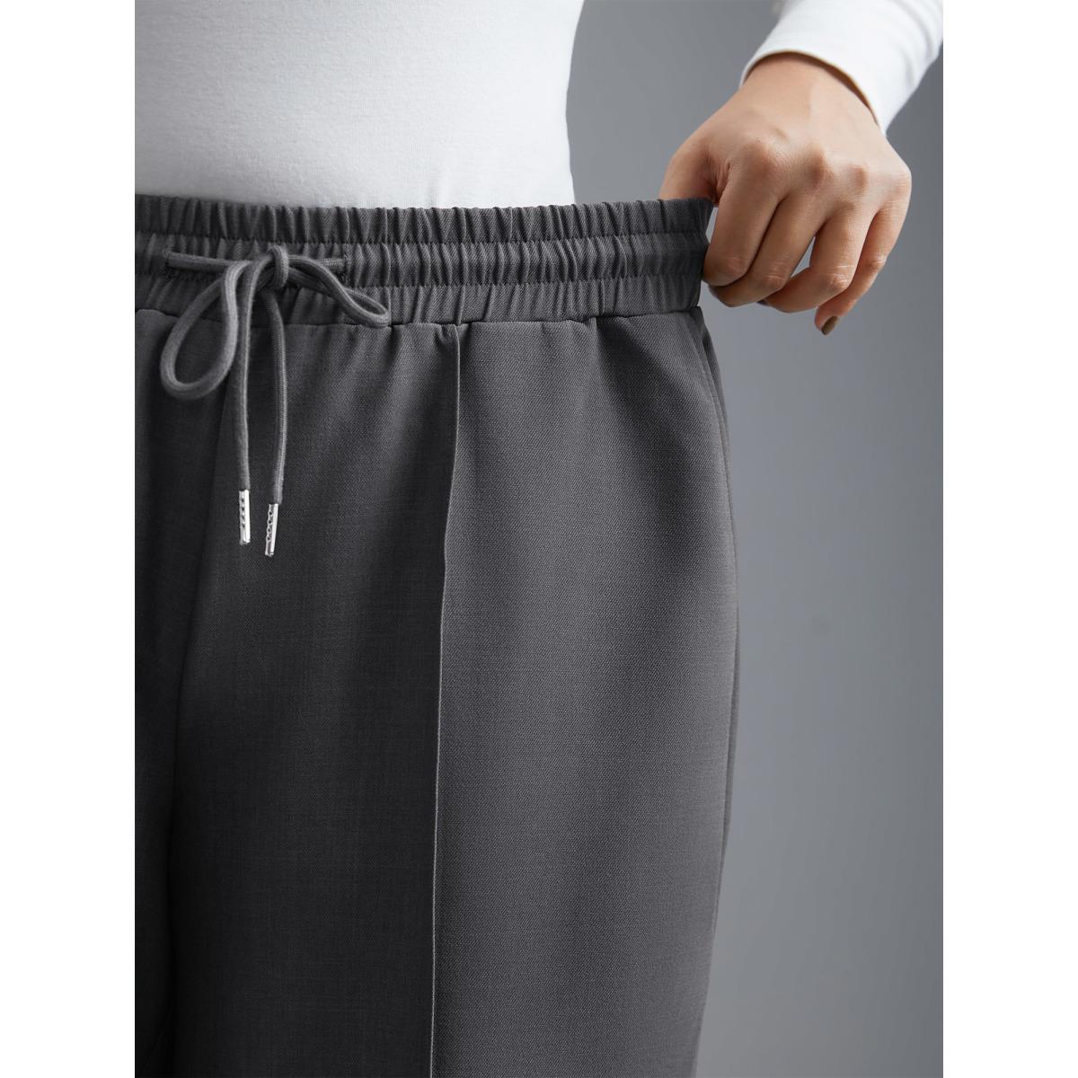 Plus Size Elastic Waist Plicated Detail Slant Pocket Pants Women DimGray Casual Loose Mid Rise Everyday Pants BloomChic 10/M Product Image