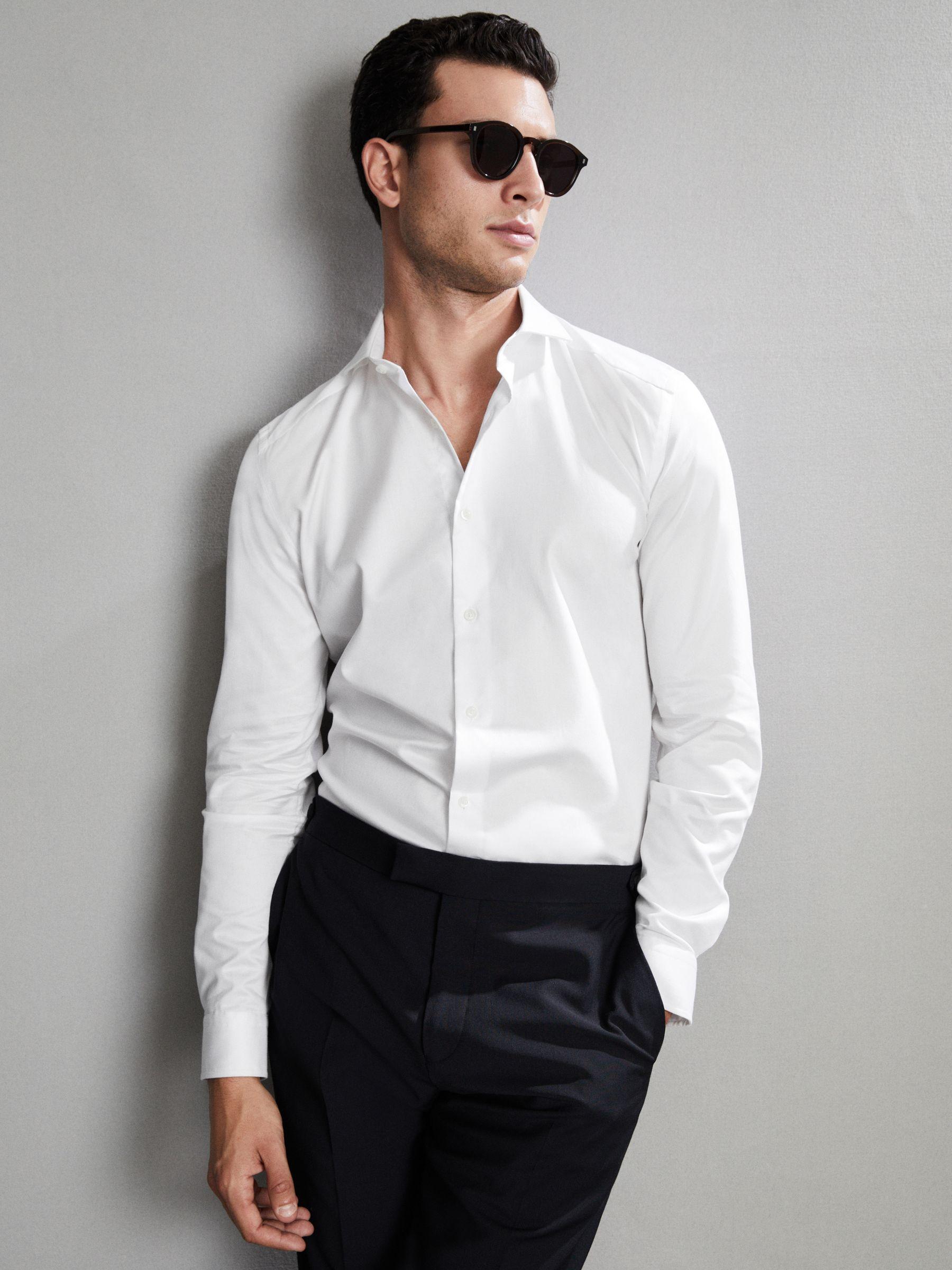 Slim Fit Two-Fold Cotton Shirt in White Product Image