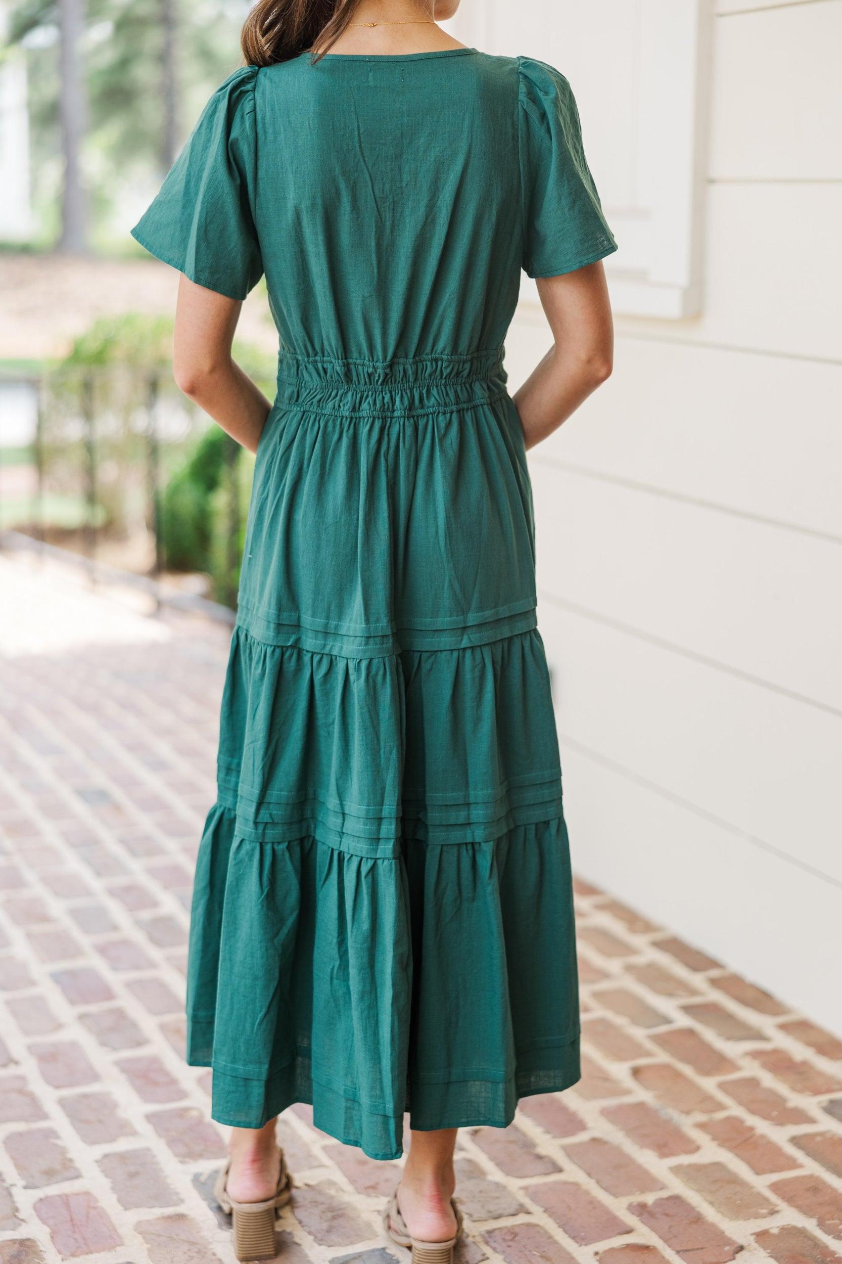 It's In The Air Emerald Green Tiered Midi Dress Female Product Image