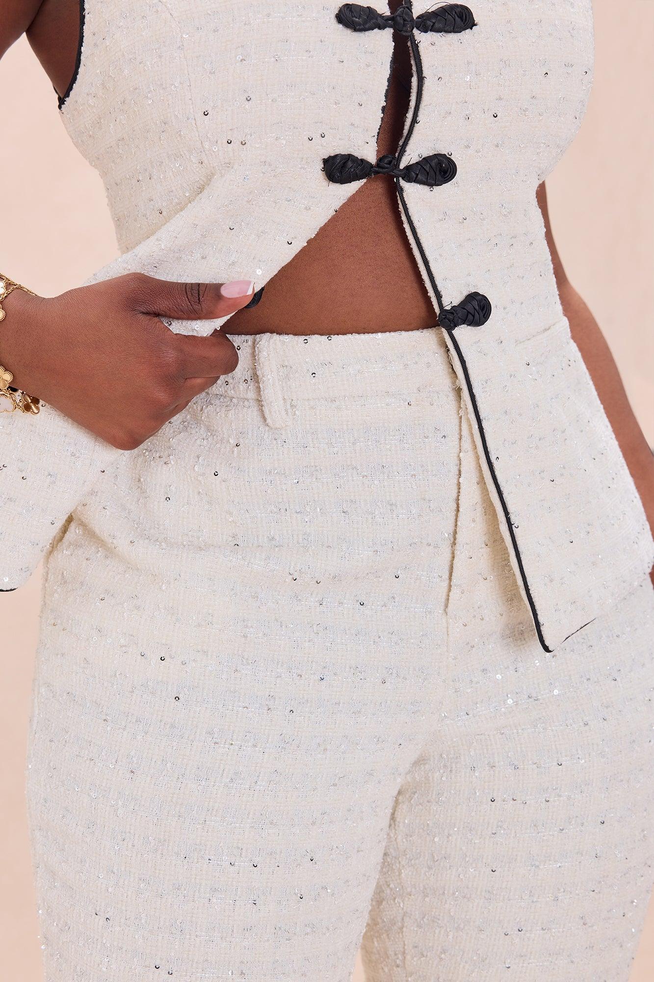 Romey Embellished Tweed Pant Set - Cream/combo Female Product Image