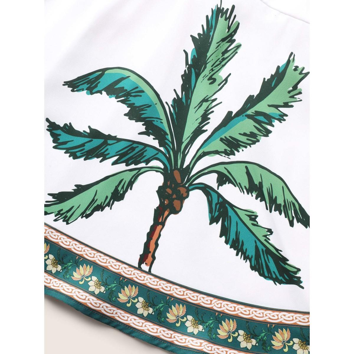 Plus Size Moss Boho Coconut Tree Print Lantern Sleeve Blouse Women Resort Elbow-length sleeve V-neck Vacation Blouses BloomChic 14-16/1X Product Image