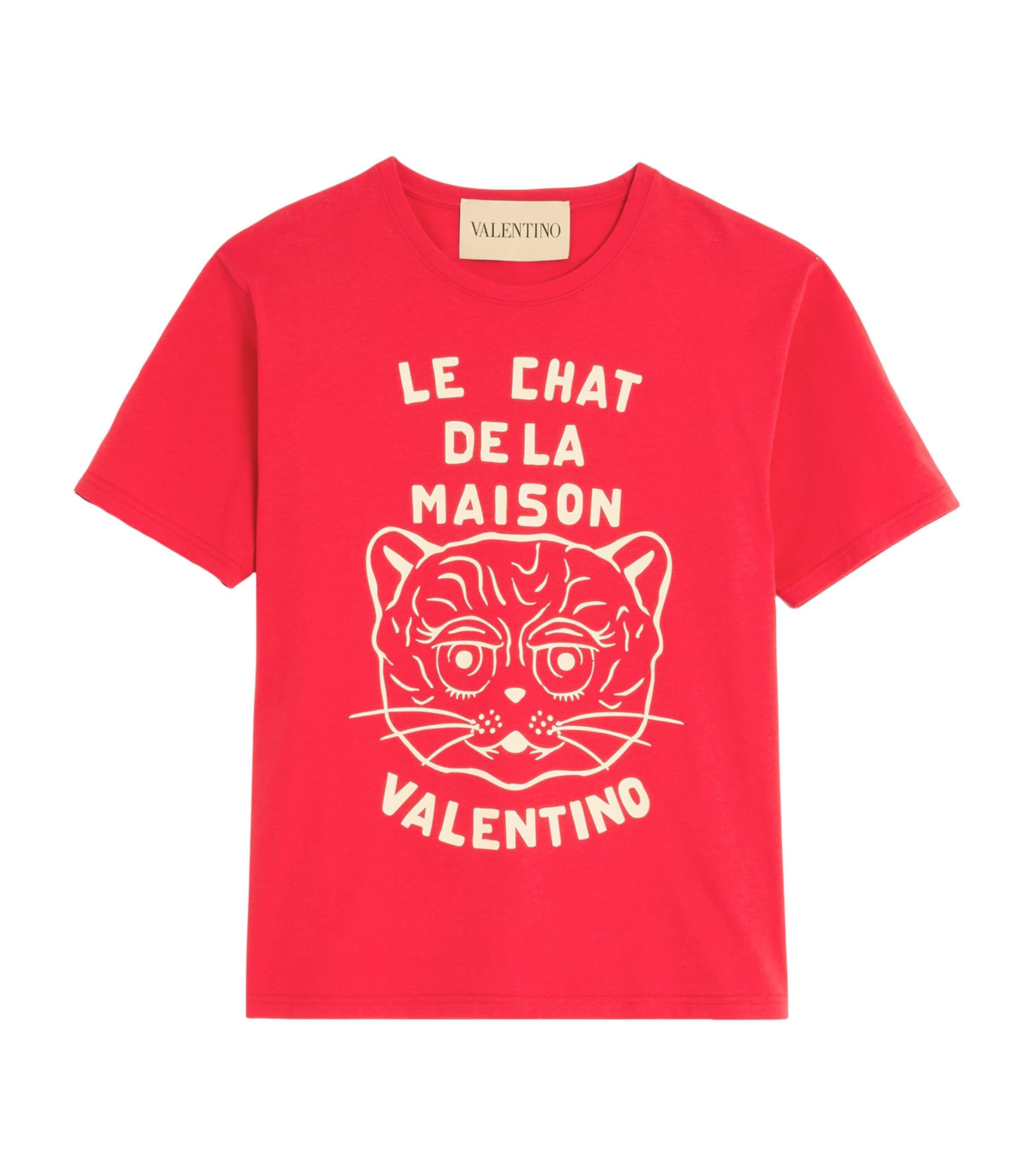 VALENTINO Graphic Print House Cat Crew Neck T-shirt In Red Product Image