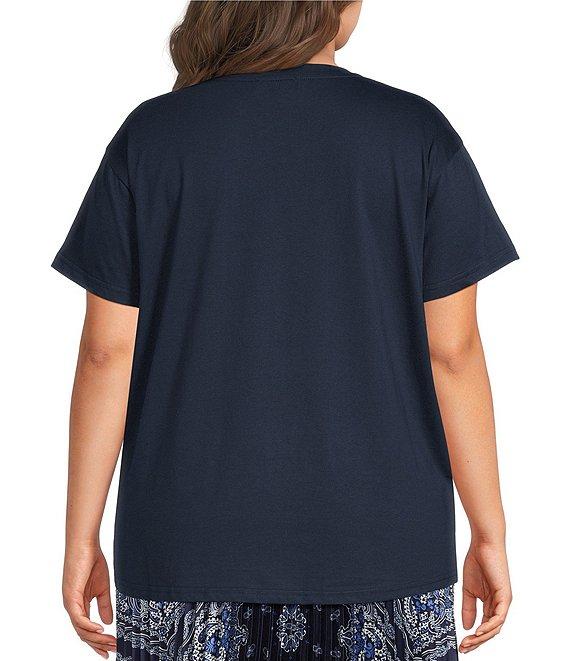 Skies Are Blue Plus Size Scarf Print Crew Neck Short Sleeve Mixed Media Top Product Image
