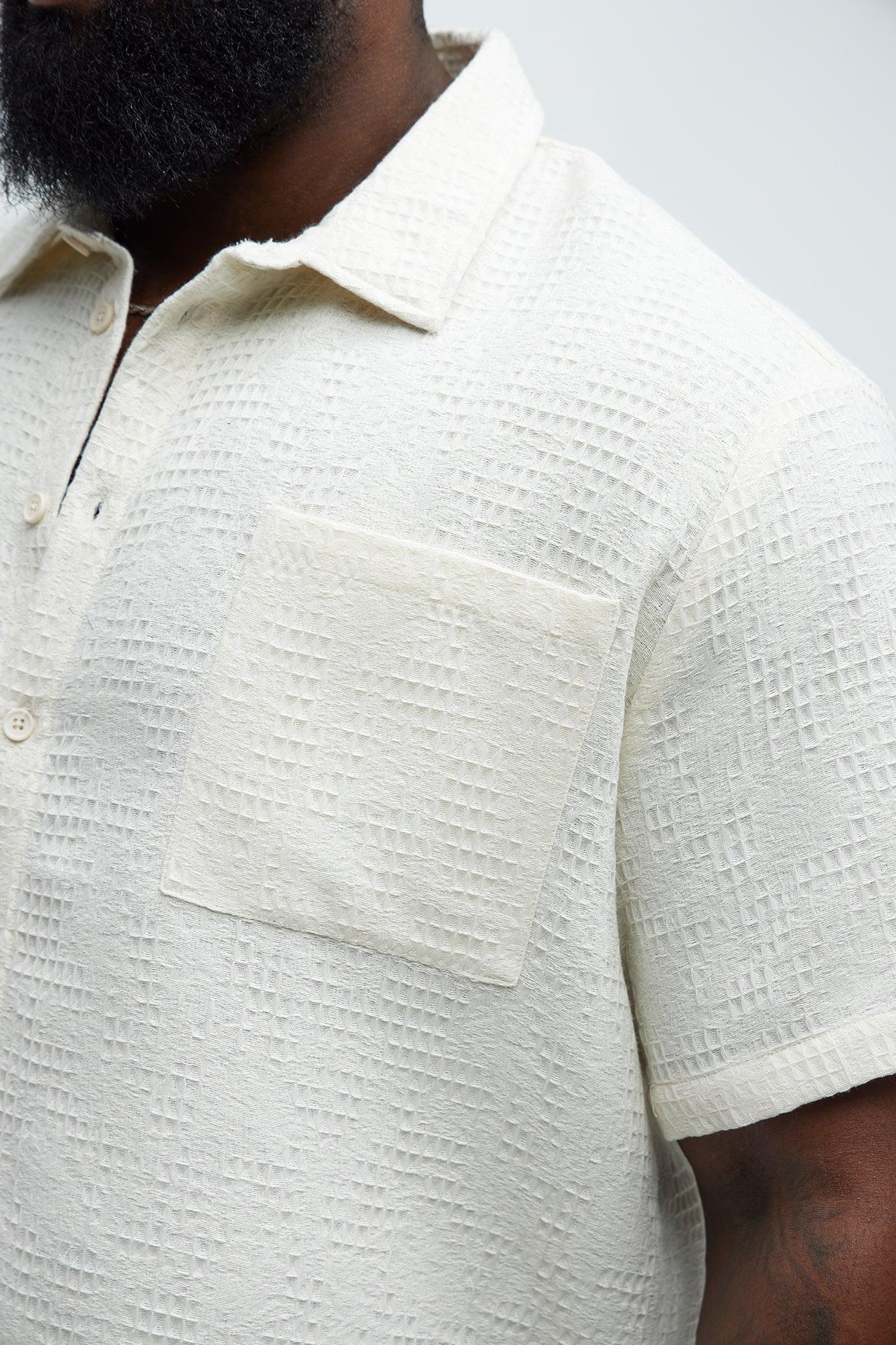 Subtle Waffle Texture Button Up Shirt - Cream Product Image