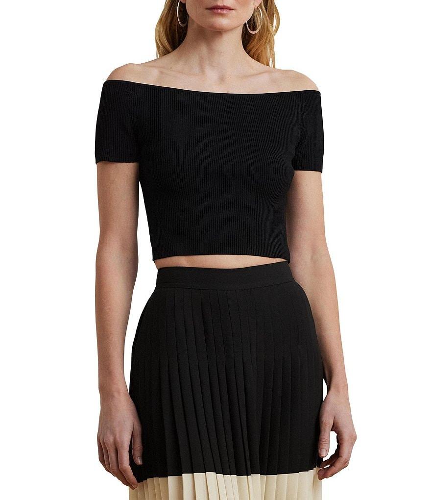 Lauren Ralph Lauren Knit Off-The-Shoulder Short Sleeve Cropped Sweater Product Image