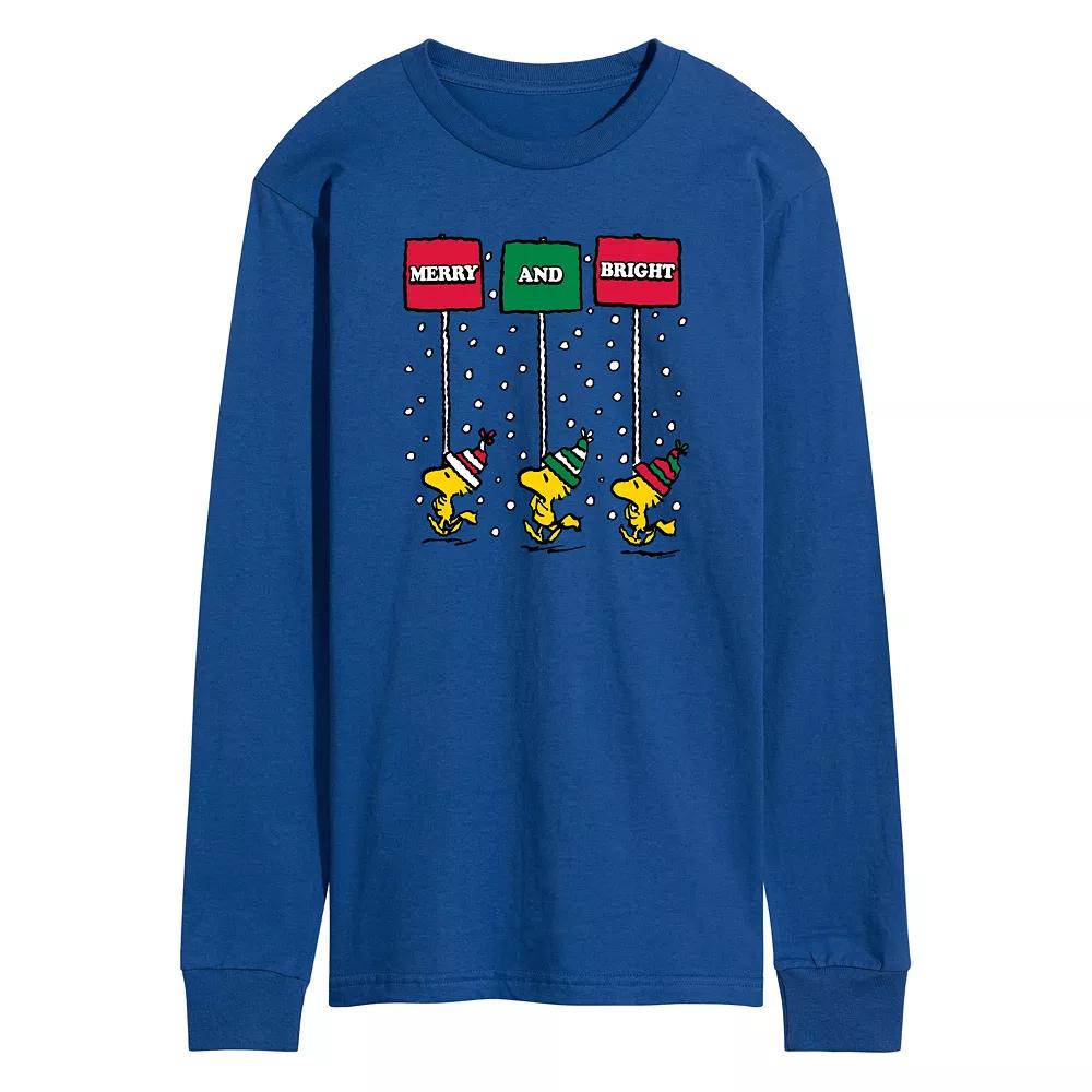 Men's Peanuts Woodstock Merry & Bright Long Sleeve Graphic Tee,  Product Image
