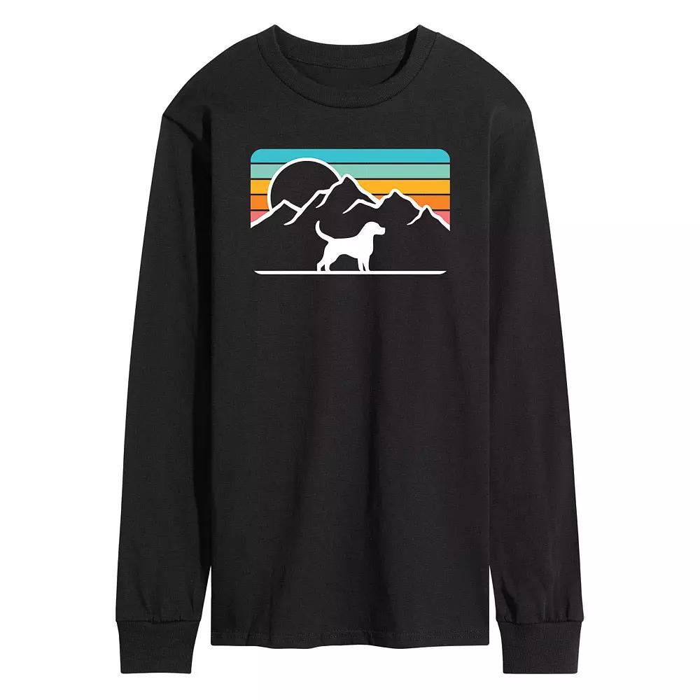Men's Dog With Retro Mountain Long Sleeve Graphic Tee,  Product Image