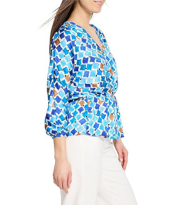 NIC + ZOE Sofia Mosaic V-Neck 3/4 Sleeve Elastic Waist Top Product Image