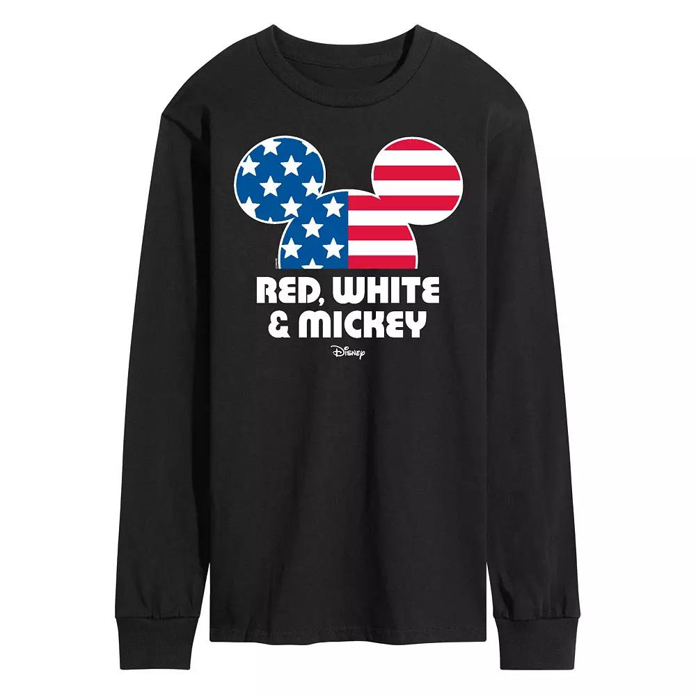 Disney's Men's Red White & Mickey Long Sleeve Graphic Tee,  Product Image