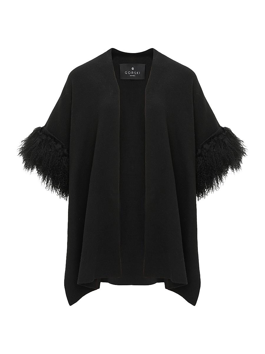 Womens Knit Vest with Select Mongolian Shearling Lamb Trim Product Image