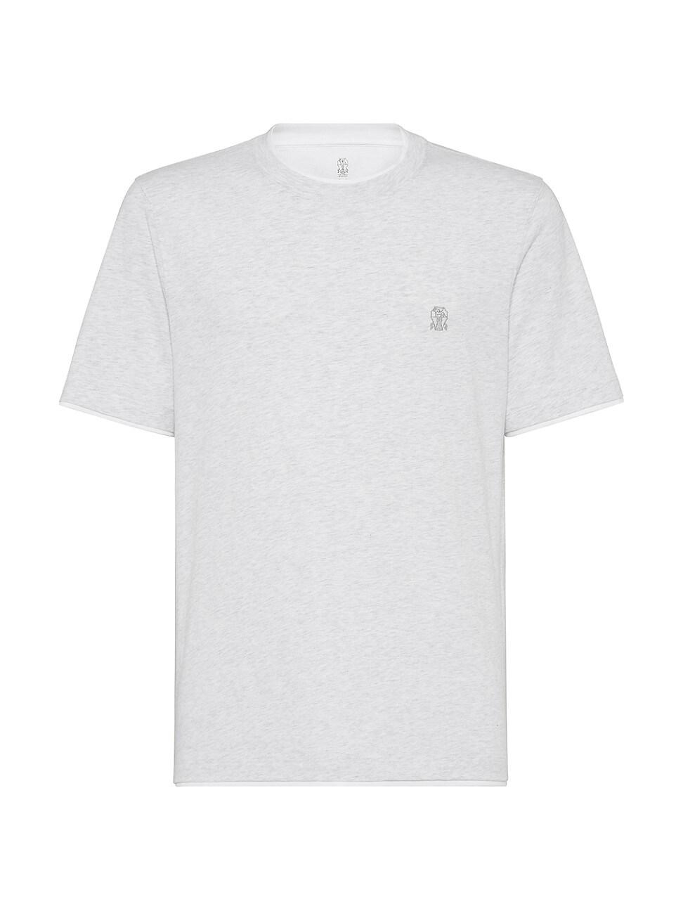 Mens Cotton Jersey Crewneck T-Shirt with Logo and Faux Layering Product Image