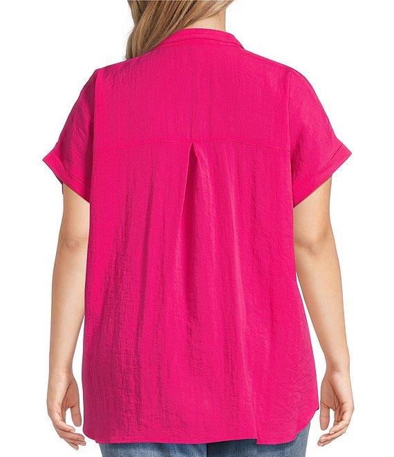 John Mark Plus Size Solid Wire Collar Short Dolman Sleeve Button Front Camp Shirt Product Image