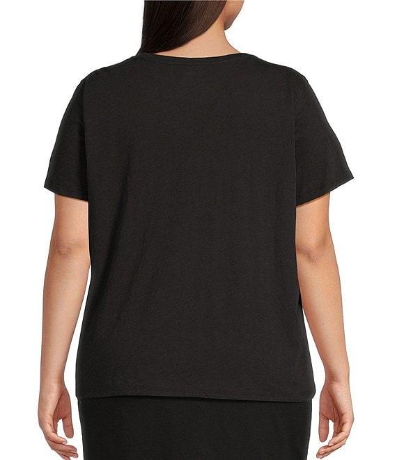Eileen Fisher Plus Size Easy Organic Cotton Jersey Knit V-Neck Short Sleeve Tee Product Image
