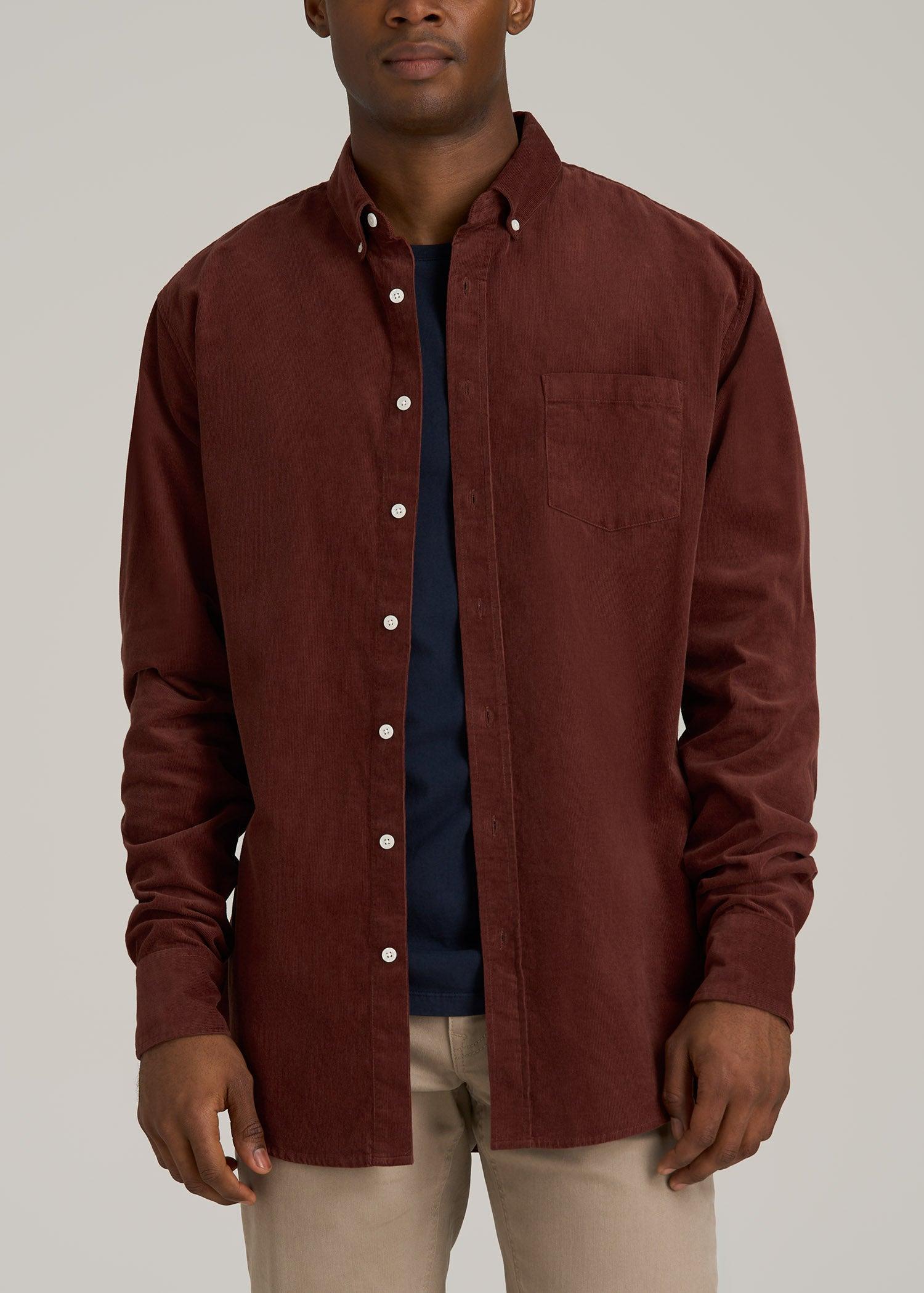 Pincord Button Shirt for Tall Men in Intense Rust Male Product Image